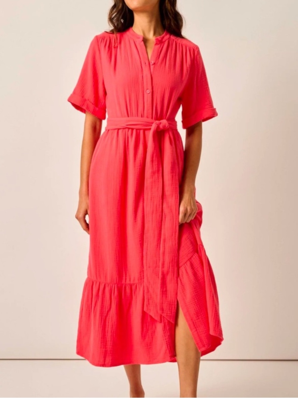 Johnnie-O Julie Cotton Gauze Maxi Dress Women’s Size XS Button Front Sash Tie